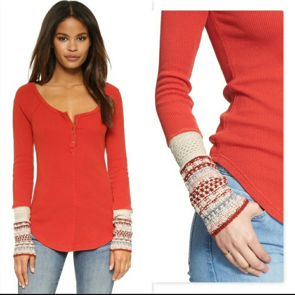 Free People Women’s Size XS Ski Lodge Cuff Thermal Top Mushroom Combo
